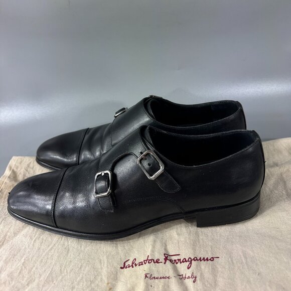 Salvatore Ferragamo ADDO Monkstrap Black Calf Leather Loafer Size 7 1/2 main image 4